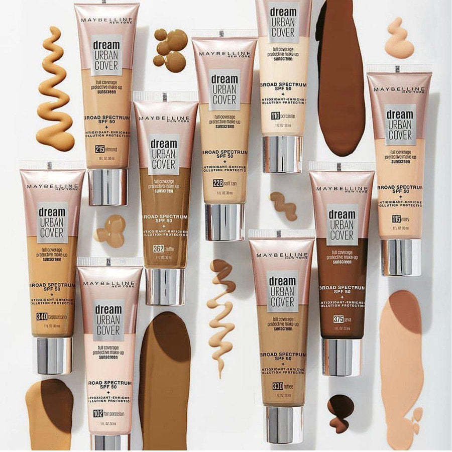 Maybelline Dream Urban Cover Flawless Coverage Foundation Makeup, SPF 50,  Sun Beige